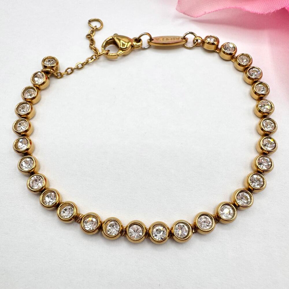 Atolea Tennis Bracelet Cubic Zirconia Gold Tone Signed Trendy Chic Modern Classy